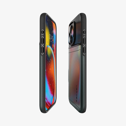 ACS06589 - iPhone 15 Pro Max Case Slim Armor CS in black showing the back with card in slot